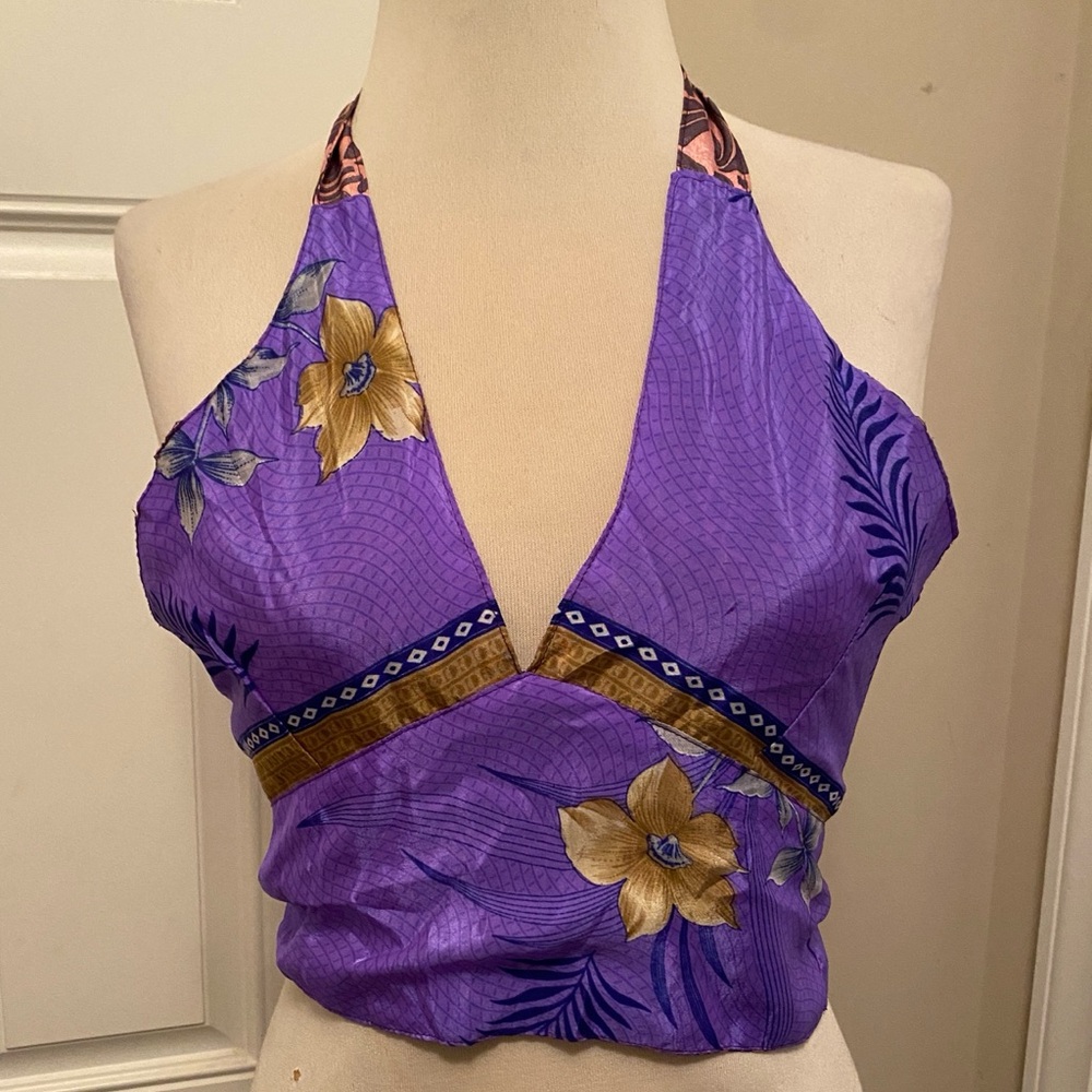 Reversible Elegant Purple Floral Halter Top